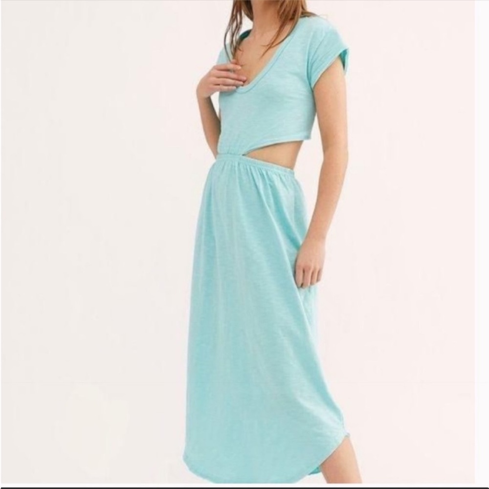 NWT FP BEACH Marigold Midi Dress Blue XS Cut Out Open Back